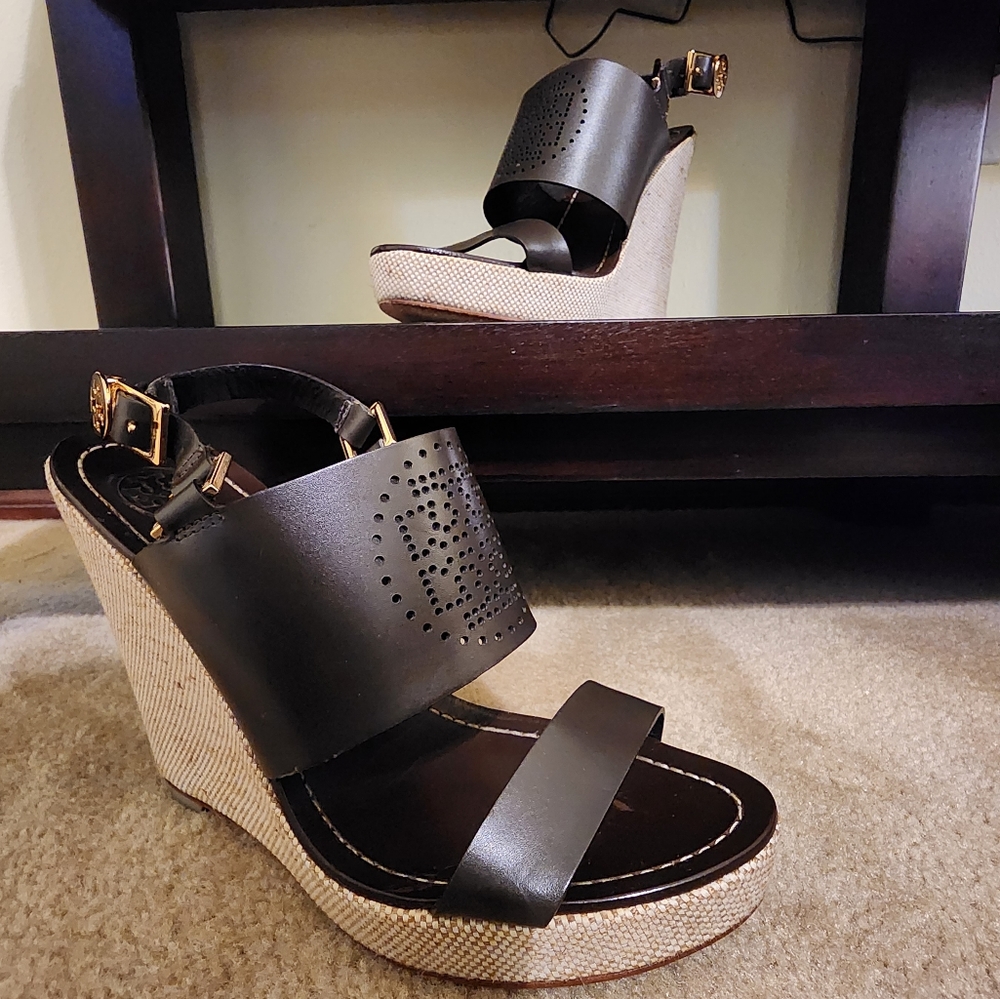 Tory Burch Brown Leather Wedge Platforms Gem